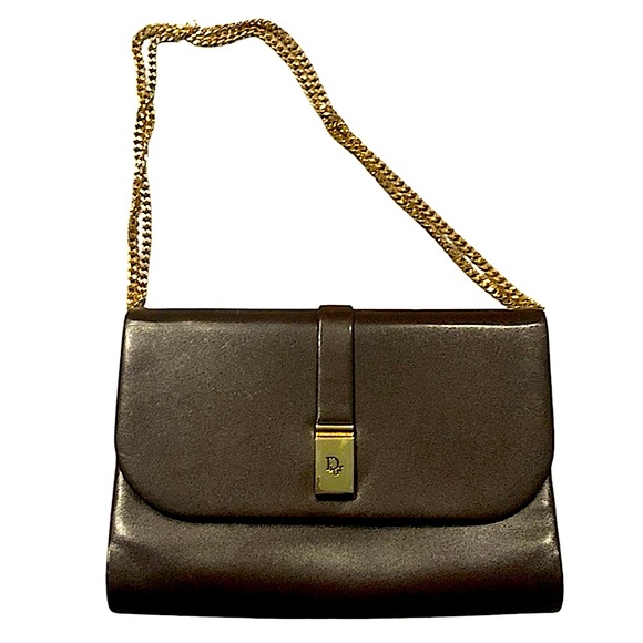 • Dior leather shoulder bag brown and gold - Picture 1 of 13